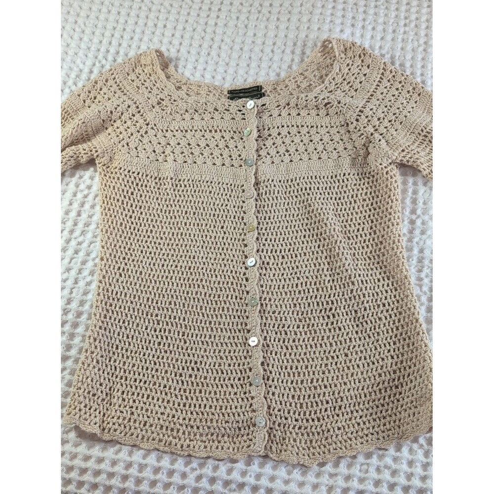 Eddie Bauer Linen Cotton Blend Crocheted Button-Front Women's Cardigan Size M